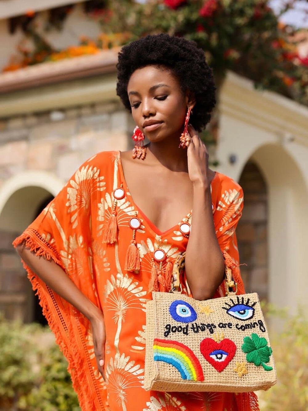 America & Beyond Good Things Are Coming Jute Bamboo Handle Tote
